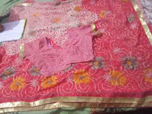 Beautiful Pink Floral Saree with Blouse