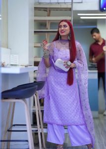 Suit set with organza dupatta