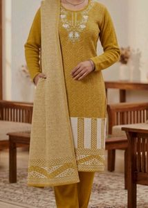 Elegant Mustard Yellow Woolen Salwar Suit Set with