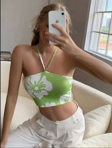 Green Floral Halter Crop Top