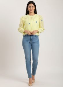 Yellow Embroidered Long Sleeve Top