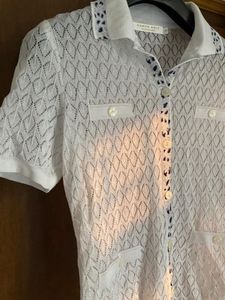 Elegant White Knitted Short Sleeve Polo Shirt