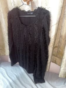 Cozy Black Shaggy Knit Sweater