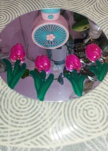 Cute tulip flower mirror art with pista shells
