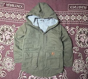 Men's Khaki Sherpa Lined Hooded Jacket