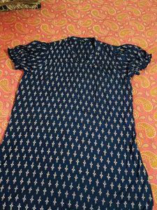 Navy Blue Printed Puff Sleeve Tunic
