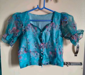 Sheer Floral Puff Sleeve Top