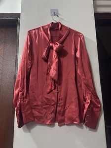 Elegant Satin Bow Blouse
