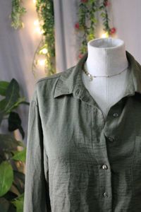 Olive Green Cropped Button-Up Shirt