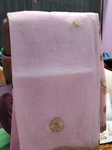 Kota Type Baby Pink Cotton Saree With Maroon Work