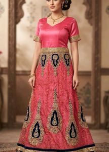 Stunning Pink &amp; Navy Blue Embroidered frock