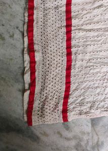 Women's White Kurta with Red Trim