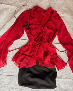 Vibrant Red Ruffled Blouse