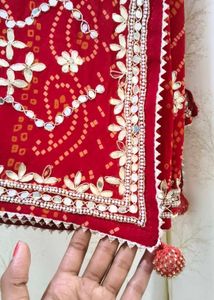 Red Bandhani Handwork Saree with Blouse