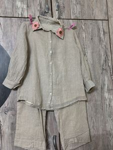 Linen co-ord  Set with Flower Embellishment