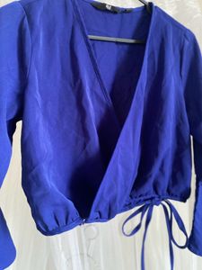 River Island Blue Wrap Top