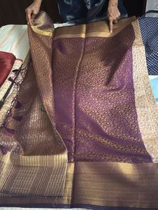 Banarasi-weave synthetic brocade sari