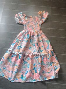 Floral Smocked Puff Sleeve Midi Dress