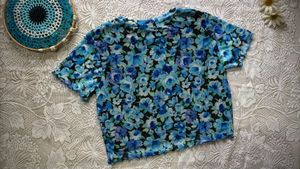 Blue Floral Crop Top