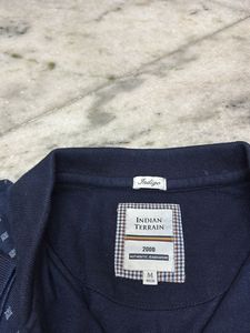 Men's Blue Printed Polo T-Shirt