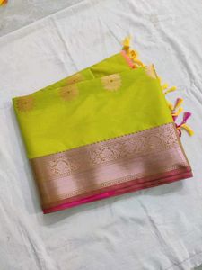 Lime Green Banarasi Silk Allover Boota Saree