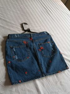 Floral Denim Mini Skirt
