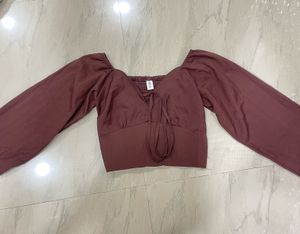 Brown Crop Top with Tie Detail