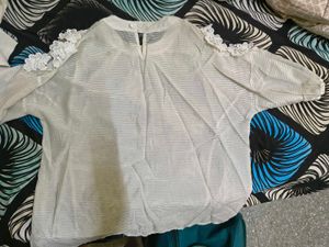 Sheer Striped Cold Shoulder cut Top