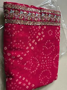 Raspberry pink Embellished Bandhani Saree