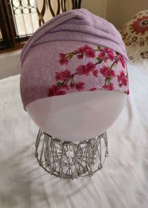 Lilac Turban with Cherry Blossom Print