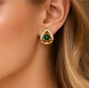 Elegant Gold Emerald &amp; Diamond Earrings