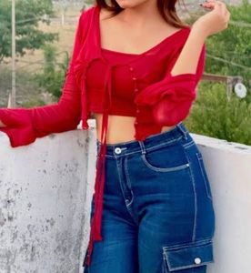 Red Power Mesh Cropped Top