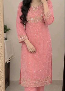 Beautiful Embellished Peach Kurta Set