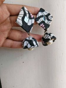 Unique Fabric Jhumka Earrings with Pearls