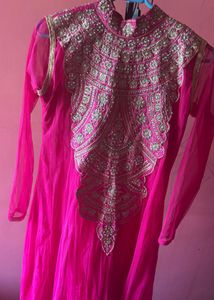 Elegant Pink &amp; Gold Embroidered Ethnic Gown