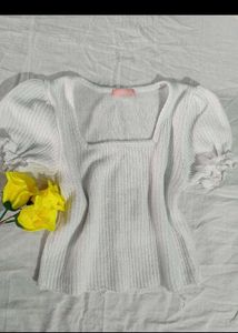 White Puff Sleeve Square Neck Top