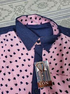 Pink Shirt with Dark Blue Print