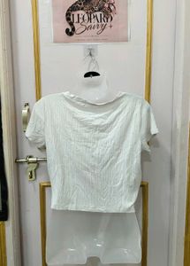 Ribbed Cropped White T-Shirt