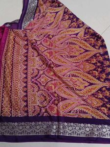 Magenta &amp; Purple Saree with Silver Embroidery