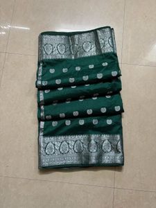 Treditional silver border saree