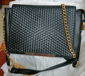Avon Leather Sling bag - Black with golden