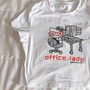White Hello kitty "Office Lady" Graphic T-Shirt