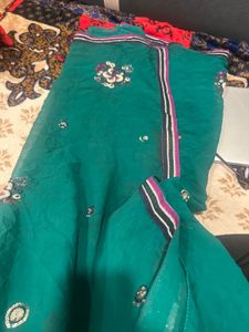 Elegant Emerald Green Embroidered Saree