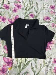 Black Collared Cropped Top