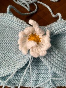 Light Blue Knitted Dupatta with Flower