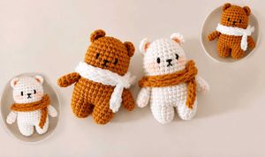 Cute Crochet Teddy Bear with Scarf(1 pc)