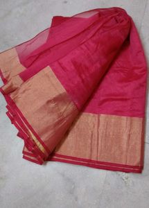 Elegant Pink Saree with Golden Border