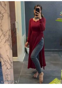 Maroon Kurti with Grey Pants