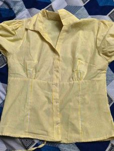 Cute Yellow Striped Button-Up Shirt
