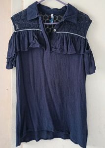 Navy Blue Cold Shoulder Top